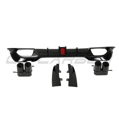 BMW 3 Series G20 G21 2019-2022 Gloss Black Rear Diffuser/Valance Splitter with LED Centre Light & Exhaust Tips | Saloon/Sedan & Touring/Estate Rear Bumper Lower Spoiler Apron ABS Body Kit