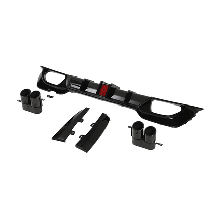 BMW 3 Series G20 G21 2019-2022 Gloss Black Rear Diffuser/Valance Splitter with LED Centre Light & Exhaust Tips | Saloon/Sedan & Touring/Estate Rear Bumper Lower Spoiler Apron ABS Body Kit