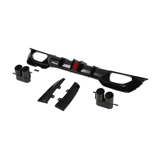 BMW 3 Series G20 G21 2019-2022 Gloss Black Rear Diffuser/Valance Splitter with LED Centre Light & Exhaust Tips | Saloon/Sedan & Touring/Estate Rear Bumper Lower Spoiler Apron ABS Body Kit