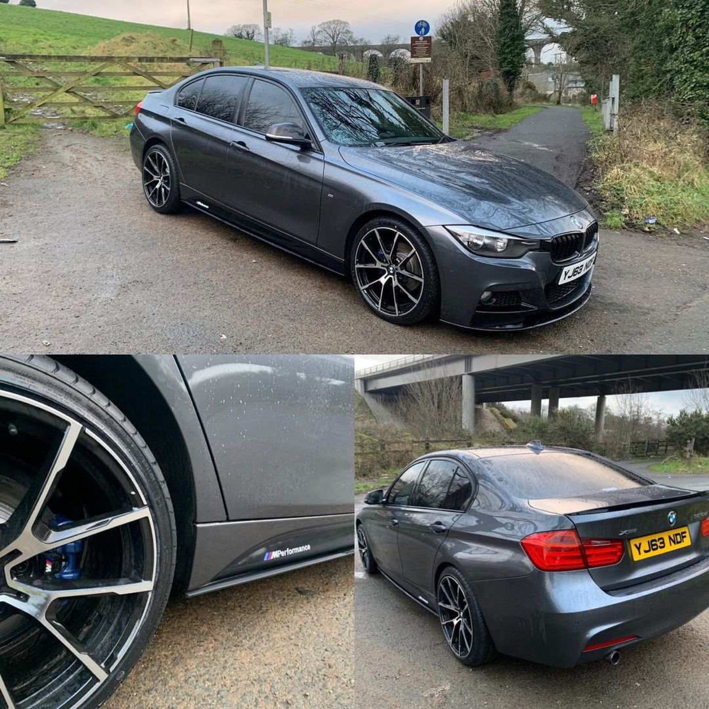 BMW F30 LCI Facelift 3 Series M Sport Full Body Kit (2015-2019)  Front Splitter/Lip, Side Skirts, Rear Diffuser, Boot Spoiler, Black Kidney Grilles, Black M-Style Mirror Covers | UK Stock | Fits 335i 340i M Sport