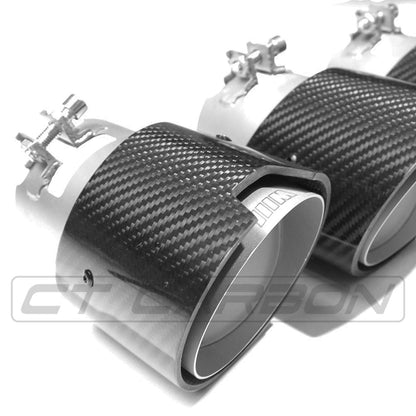 BMW M3/M4 G80 G82 G83 Carbon Fibre Quad Exhaust Tips Tailpipe Finishers Muffler Tips – Stainless Inner, High Gloss – CT Carbon M Performance Style (Set of 4) 2021+ G8X