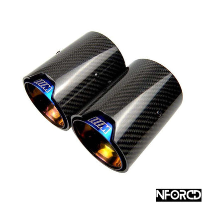 BMW M Performance Style Carbon Fibre Exhaust Tips  Blue | Hidden Clamp | 6063mm / 6467mm | Clampâ€‘On Fit | UK Stock