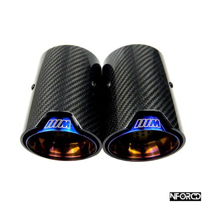 BMW M Performance Style Carbon Fibre Exhaust Tips  Blue | Hidden Clamp | 6063mm / 6467mm | Clampâ€‘On Fit | UK Stock
