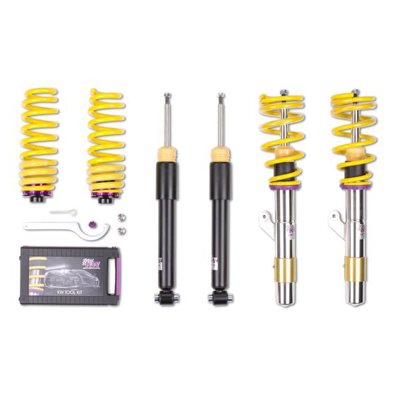 KW V1 Inox-Line Stainless Steel Coilover Suspension Kit for BMW F20 F21 F22 F30 F32 (1/2/3/4 Series, F2x F3x) - Height Adjustable Lowering Kit, Adjustable Shocks & Springs - Fits 114i-
