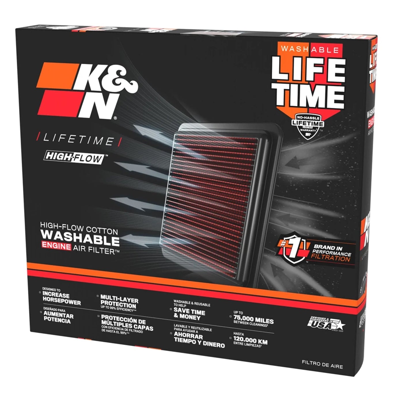 K&N Air Filter 33-3134 For BMW X3 X4 M40i, X5 M50d, M550d, 750d & Alpina D5 3.0L Engines (2016–2025)