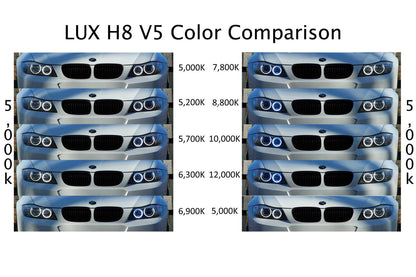 LUX BMW H8 V5 Adjustable White LED Angel Eyes Kit - 5000K-12000K, 2400 Lumens, No Flicker - Fits E90 E92 E93, E60 LCI, E84 X1, E70 X5, E71 X6, E89 Z4, M3