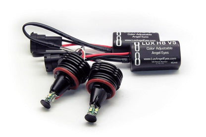 LUX BMW H8 V5 Adjustable White LED Angel Eyes Kit - 5000K-12000K, 2400 Lumens, No Flicker - Fits E90 E92 E93, E60 LCI, E84 X1, E70 X5, E71 X6, E89 Z4, M3