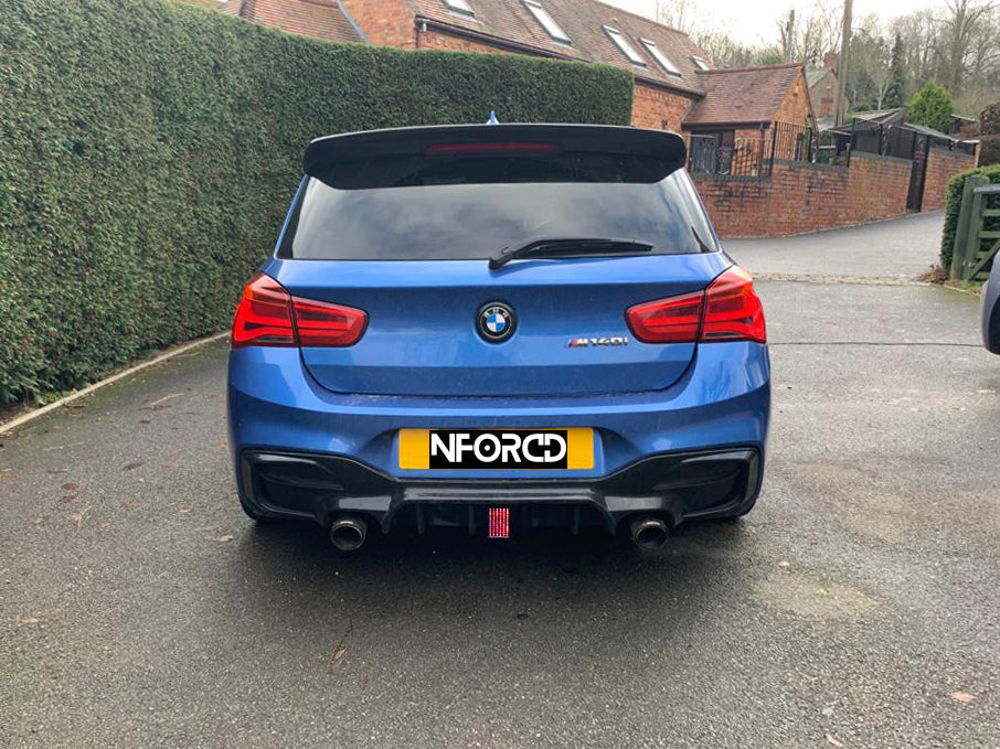 BMW 1 Series M140i & M135i LCI F20/F21 Rear Diffuser + F1-Style Triangular LED Centre Brake/Fog Rain Light | Rear Bumper Valance/Splitter Insert | Flashing or Solid | Complete Aftermarket Kit (2015-2019)