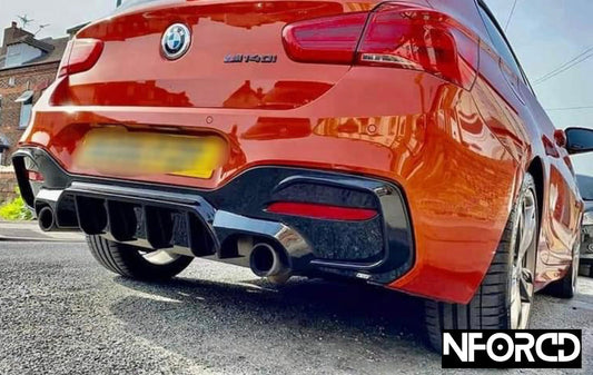 BMW 1 Series F20 LCI Rear Diffuser for M140i M135i – Gloss Black Twin Exit Dual Exhaust Valance Rear Bumper Lower Spoiler OEM Style ABS Clip-On Insert (Facelift 2015-2019) UK Stock