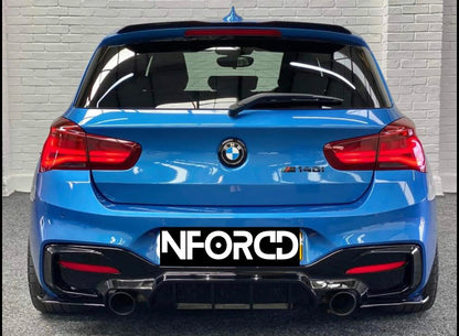 BMW 1 Series M140i & M135i LCI F20/F21 Rear Diffuser + F1-Style Triangular LED Centre Brake/Fog Rain Light | Rear Bumper Valance/Splitter Insert | Flashing or Solid | Complete Aftermarket Kit (2015-2019)