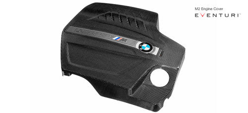 Eventuri Carbon Fibre/Fiber Engine Cover for BMW M2 F87 N55 – Gloss Pre-Preg Under-Bonnet/Underhood Engine Bay Shroud, Direct Replacement Valve/Cam Cover Trim, Reuses OEM M Power Plaque/Strip
