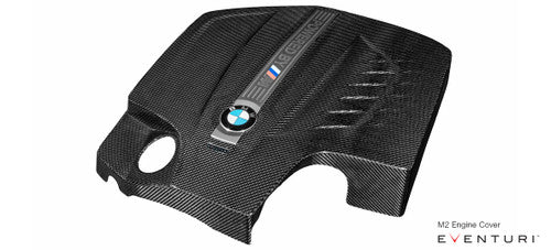 Eventuri Carbon Fibre/Fiber Engine Cover for BMW M2 F87 N55 – Gloss Pre-Preg Under-Bonnet/Underhood Engine Bay Shroud, Direct Replacement Valve/Cam Cover Trim, Reuses OEM M Power Plaque/Strip