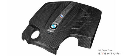 Eventuri Carbon Fibre/Fiber Engine Cover for BMW M2 F87 N55 – Gloss Pre-Preg Under-Bonnet/Underhood Engine Bay Shroud, Direct Replacement Valve/Cam Cover Trim, Reuses OEM M Power Plaque/Strip