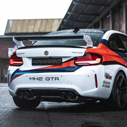 MANHART Adjustable Carbon Fibre/Fiber GT Rear Wing Boot/Trunk Spoiler for BMW 2 Series F22 F23 & M2 F87 2012-2018 - Performance Racing High-Rise Aerofoil - Fits M235i M240i M2 M2 Competition M2 CS - Track Day Downforce Upgrade