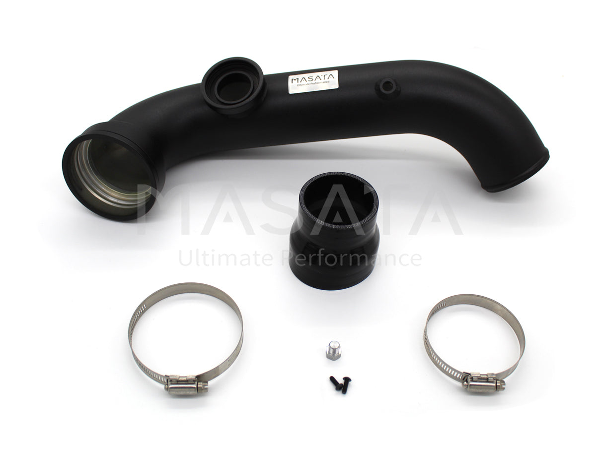 Masata BMW N54 Aluminium Charge Pipe with Genuine HKS BOV (Blow Off Valve) - Fits E82 1M, 135i (E82/E88) & 335i (E90/E91/E92/E93, xDrive) - Black CNC, 1/8 NPT Meth Bung, OEM Fit