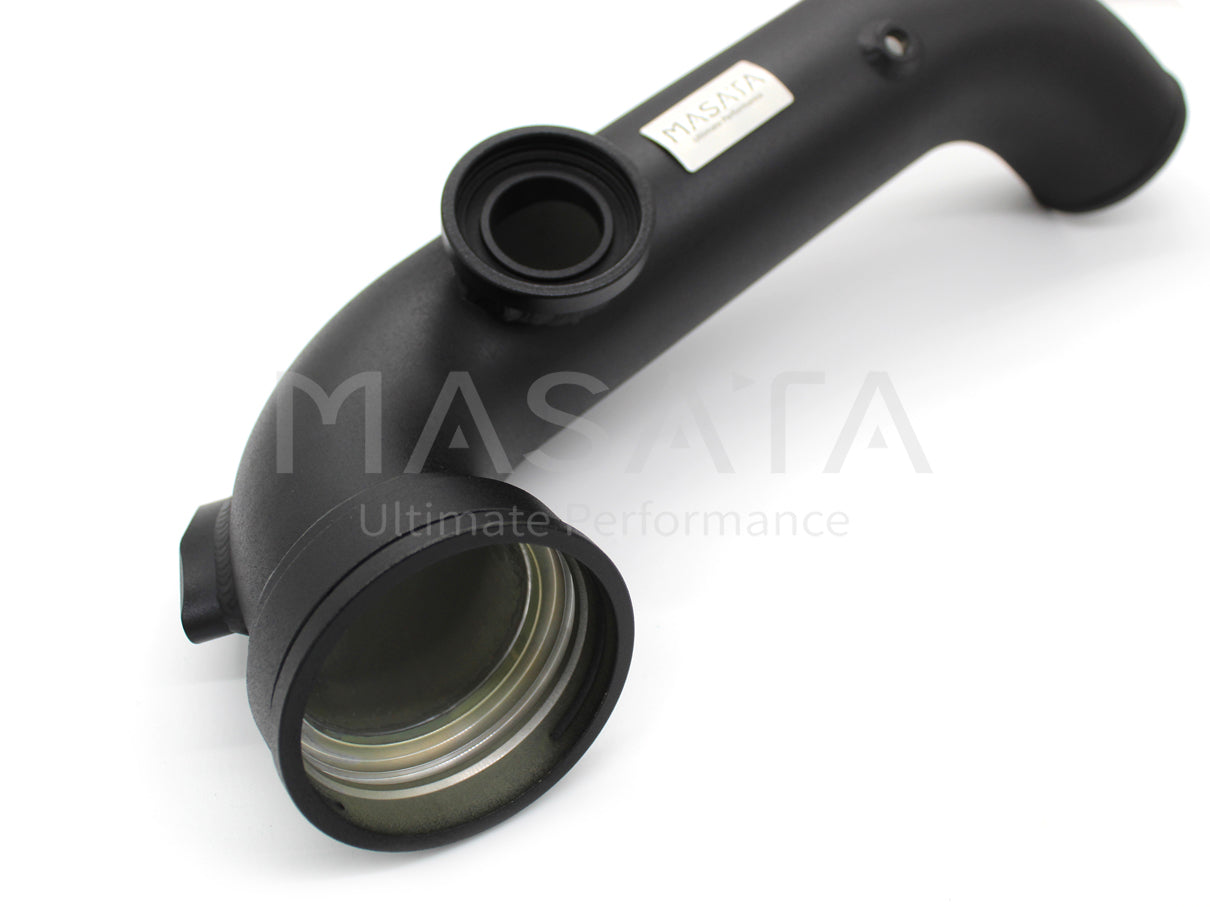 Masata BMW N54 Aluminium Charge Pipe with Genuine HKS BOV (Blow Off Valve) - Fits E82 1M, 135i (E82/E88) & 335i (E90/E91/E92/E93, xDrive) - Black CNC, 1/8 NPT Meth Bung, OEM Fit