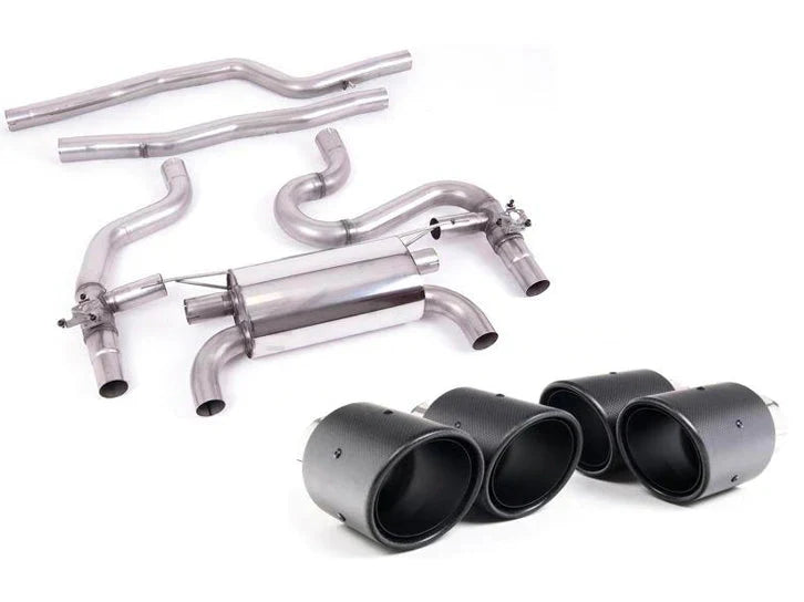 Milltek Sport BMW M2 Competition F87 LCI (2018+) Equal Length OPF/GPF-Back Cat-Back Exhaust System  304L Stainless, 2.76in  Tailpipes: Polished, Titanium, Carbon, Cerakote Black