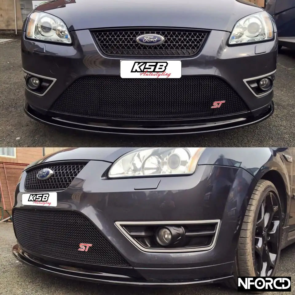 Ford Focus ST225 Mk2 Pre-Facelift Front Splitter / Front Lip Spoiler Gloss Black ABS - Front Bumper Lip Chin Spoiler Air Dam Valance Extension (2005-2007) UK Made