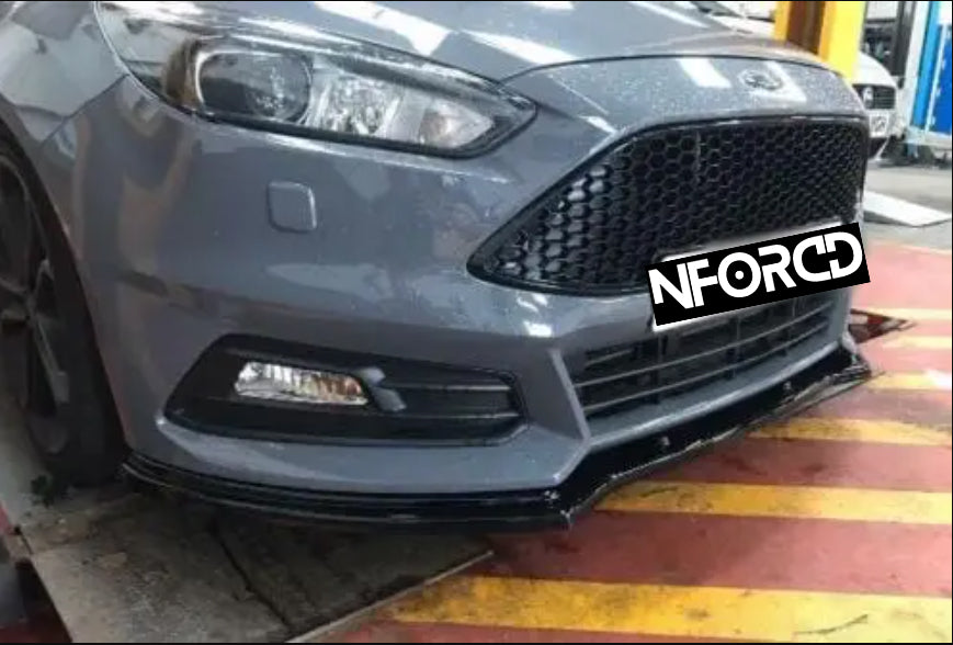 Gloss Black ABS Front Splitter / Front Lip / Chin Spoiler for Ford Focus ST Mk3 Facelift (MK3.5, 2015–2018) – KSB Front Bumper Extension Valance | UK Made Body Kit Styling Upgrade | Lower Splitter, Front Skirt, Bumper Lip | ST250, Aero Splitter
