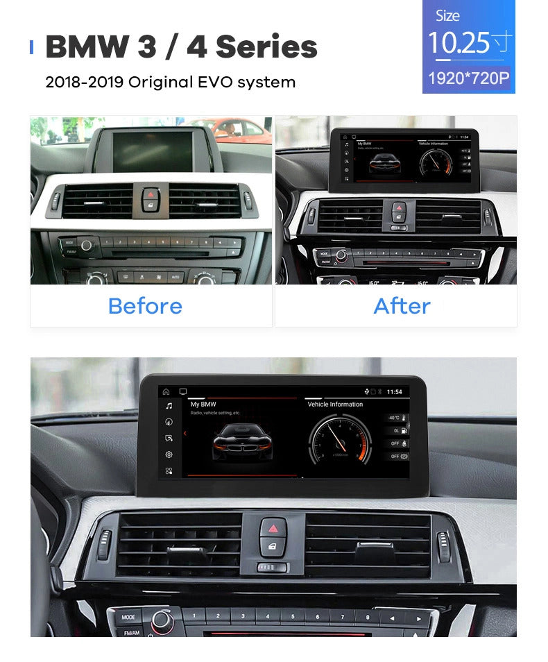 BMW F20 F21 F30 F31 F32 F33 F36 10.25" Android 11 Head Unit | Wireless Apple CarPlay & Android Auto | IPS 1920x720 | Snapdragon 662, 6GB+128GB | iDrive Integration | For 1/3/4 Series (incl. M135i, 335i, 430i xDrive, 440i xDrive)