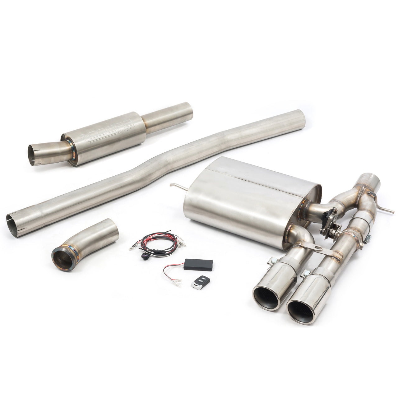 MINI Cooper JCW GP3 (Mk3) F56 3"/76mm Valved Cat-Back Exhaust by Cobra Sport - Active Switchable T304 Stainless Performance Catback, Remote Controlled, Resonated or Non-Resonated, 3.5"/4" Black or Carbon Tips