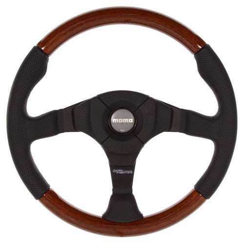 MOMO Street Dark Fighter Steering Wheel 350mm - Black Leather & Zebrano Mahogany Wood, 36mm Dish, Black Spokes