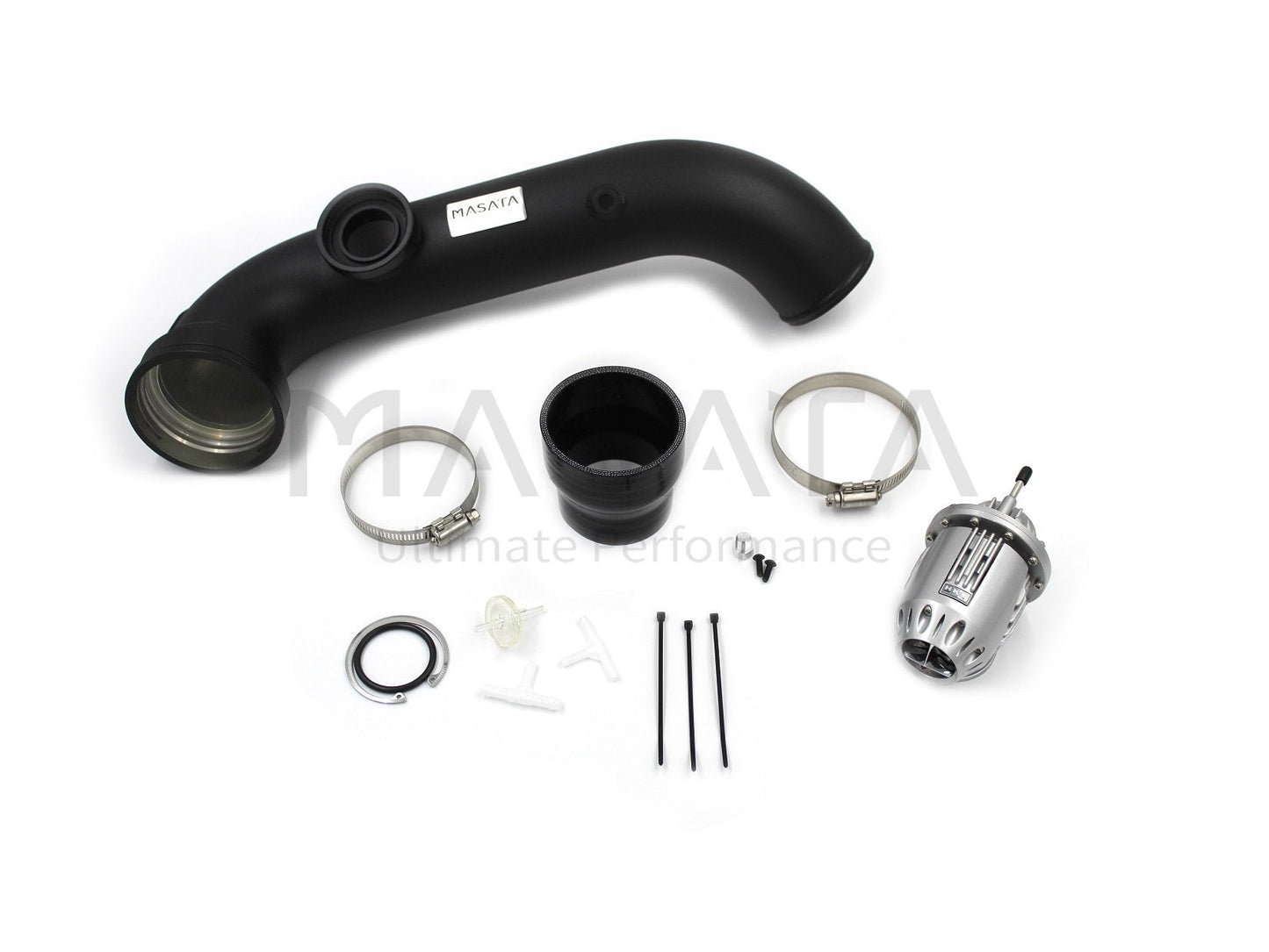 Masata BMW N54 Aluminium Charge Pipe with Genuine HKS BOV (Blow Off Valve) - Fits E82 1M, 135i (E82/E88) & 335i (E90/E91/E92/E93, xDrive) - Black CNC, 1/8 NPT Meth Bung, OEM Fit