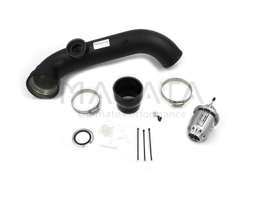 Masata BMW N54 Aluminium Charge Pipe with Genuine HKS BOV (Blow Off Valve) - Fits E82 1M, 135i (E82/E88) & 335i (E90/E91/E92/E93, xDrive) - Black CNC, 1/8 NPT Meth Bung, OEM Fit