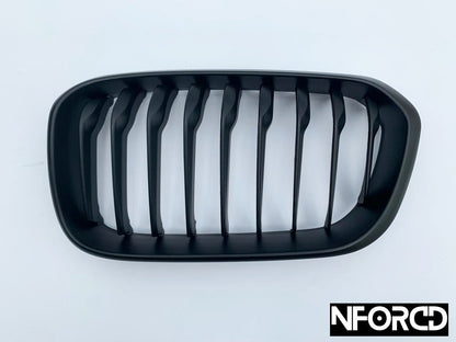 BMW 1 Series F20 F21 LCI Facelift 2015-2019 Matte Black Front Kidney/Radiator Grilles/Grills - Shadowline Chrome Delete De-Chrome Black Pack OEM Style Replacement Set for 116i 118i 120i 125i M135i M140i