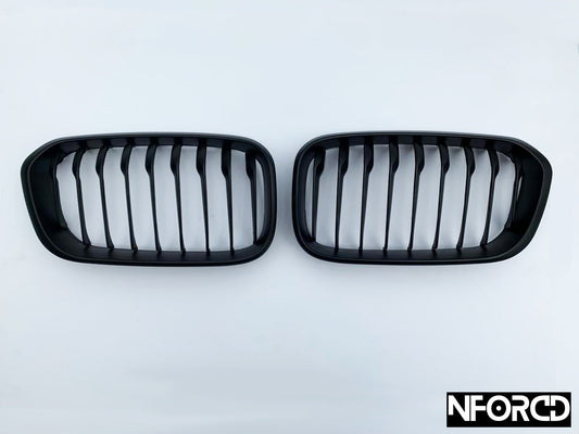 BMW 1 Series F20 F21 LCI Facelift 2015-2019 Matte Black Front Kidney/Radiator Grilles/Grills - Shadowline Chrome Delete De-Chrome Black Pack OEM Style Replacement Set for 116i 118i 120i 125i M135i M140i