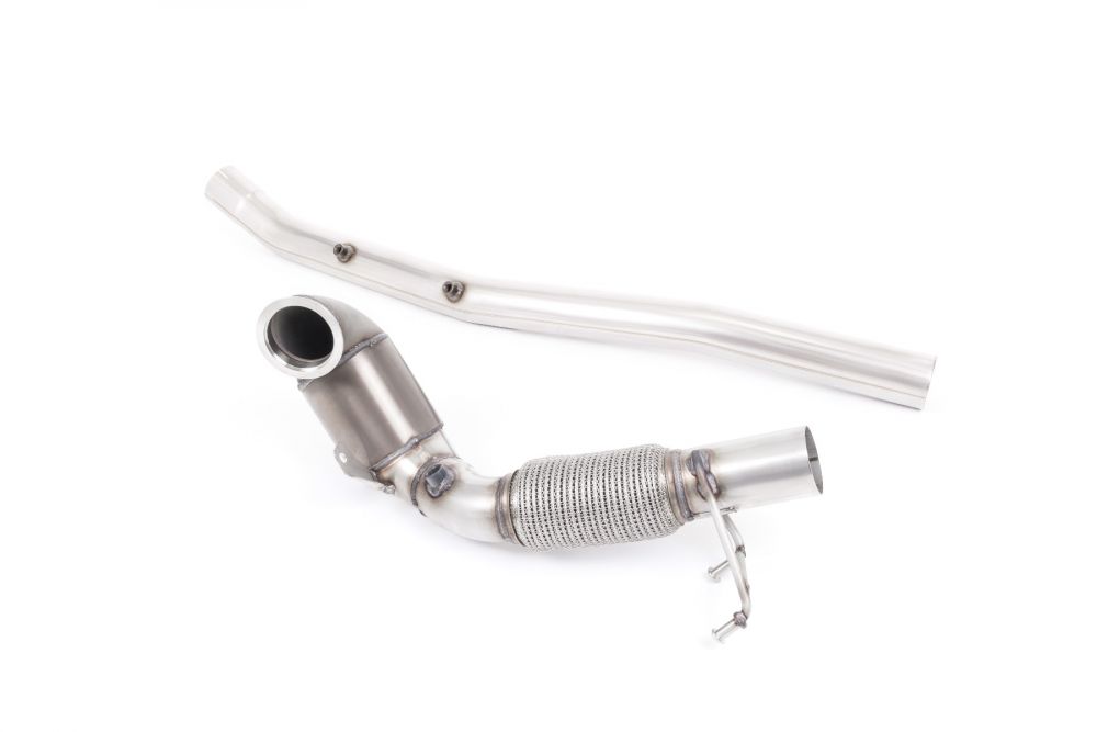Milltek 3.0in/76.2mm Turbo Downpipe HJS 200 CPSI Hi-Flow Sport Cat (Catted) for MQB EA888 Gen3B 2.0 TSI/TFSI – VW Golf R Mk7.5 2019+, Audi S3 8V.2, Cupra Leon/Ateca 300 4Drive – GPF/OPF Compatible, Direct Fit to Milltek Cat-Back – Stage 2 – SSXVW512