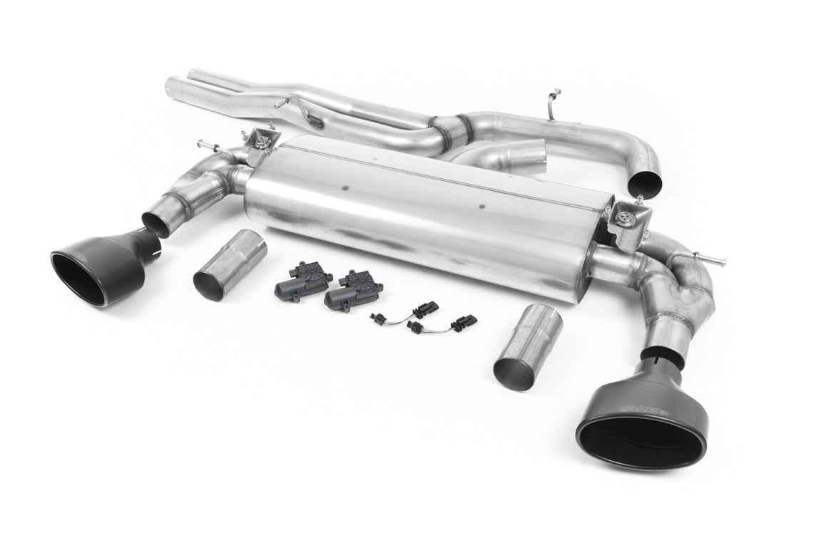 Milltek Sport Valved Cat-Back/Catback Exhaust for Audi RS3 8V Saloon/Sedan (2015-) - OPF/GPF Friendly, EC/ECE Approved - Resonated or Non-Res - 3in/76mm - Performance Sports Rear System - Cerakote Black, Polished, Burnt Titanium or Titanium Oval Tips