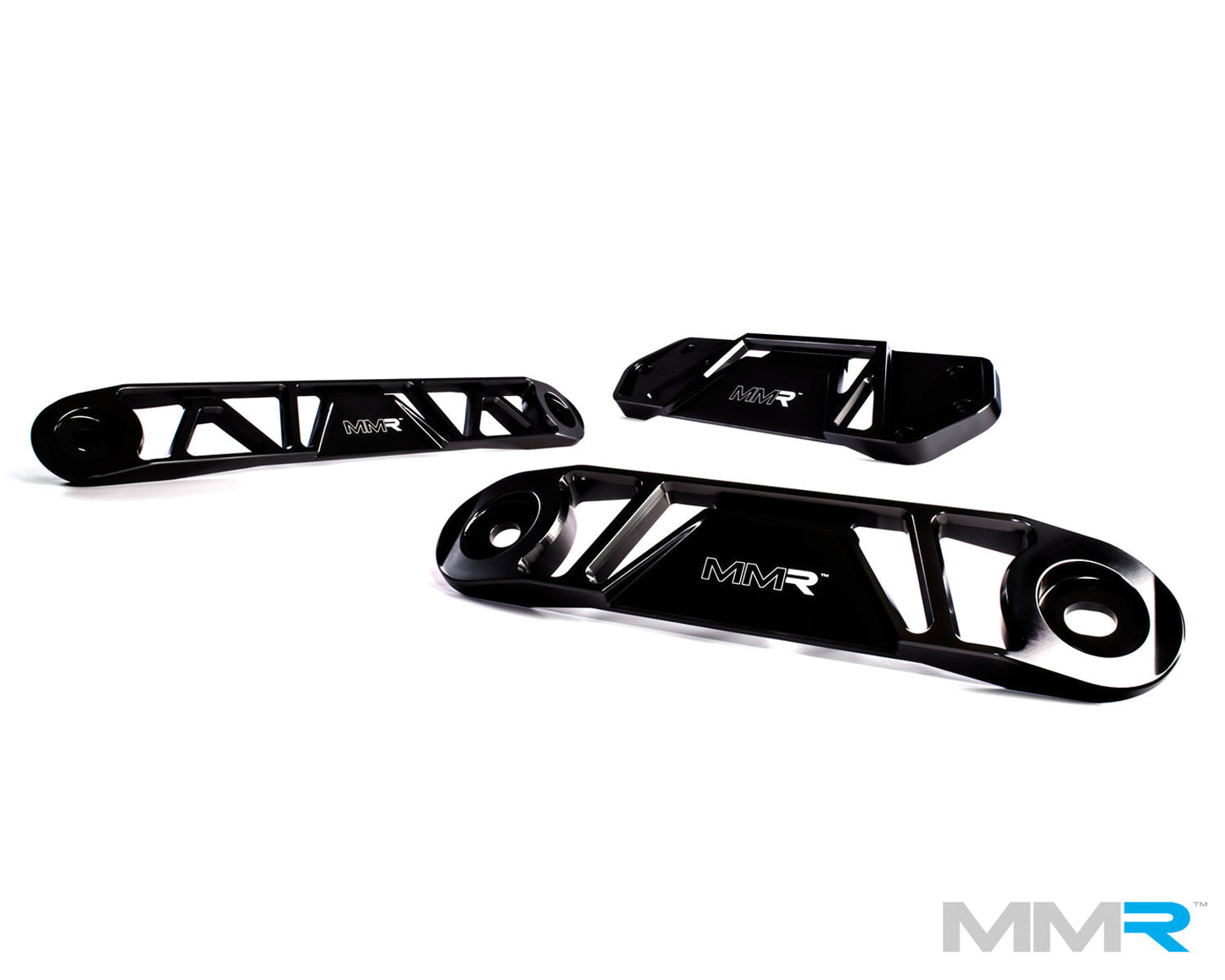 MMR Underbody Chassis Brace Kit (Set of 3) for Mini F56 Hatch, F55 5-Door & F54 Clubman (Cooper, Cooper S, JCW, 2013+)  Front, Centre Tunnel & Rear  T-6061 Billet Aluminium, Gloss Black, Bolt-On