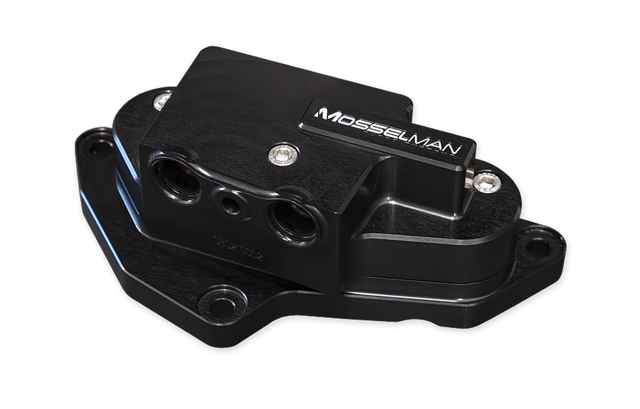 Mosselman 85C Low Temp Oil Cooler Thermostat - S55 Billet Black Edition - BMW M2 Competition/M2C, M3, M4 (F87 F80 F82 F83, F8X) - Cooler Stat Track Cooling Mod - Direct Fit Plug & Play - Also fits 330e/ActiveHybrid 3 (N55)