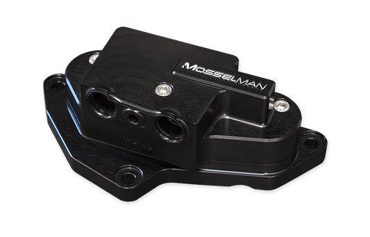 Mosselman 85C Low Temp Oil Cooler Thermostat - S55 Billet Black Edition - BMW M2 Competition/M2C, M3, M4 (F87 F80 F82 F83, F8X) - Cooler Stat Track Cooling Mod - Direct Fit Plug & Play - Also fits 330e/ActiveHybrid 3 (N55)