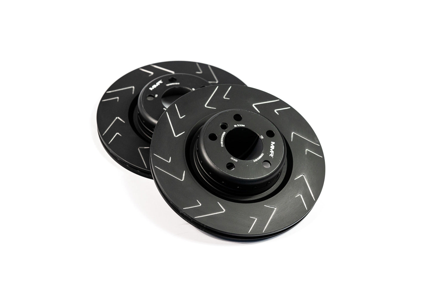 MMR Rear Brake Discs/Rotors 345mm x 24mm (345x24) - Slotted Grooved, High-Carbon Two-Piece - BMW 1 2 3 4 Series F20 F21 F22 F23 F30 F31 F32 F33 (F2x/F3x) - M Sport/M Performance Blue Caliper Upgrade - Pair, ECE R90, Track-Day Fast Road Replacement