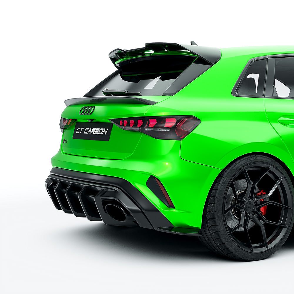 Audi RS3/RS 3 8Y FL Sportback (2025+) Full Carbon Fibre/Carbon Fiber Body & Aero Kit – Front Splitter, Side Skirts, Roof Wing Spoiler, Rear Diffuser – CT Design OEM+ Hatchback Styling Pack