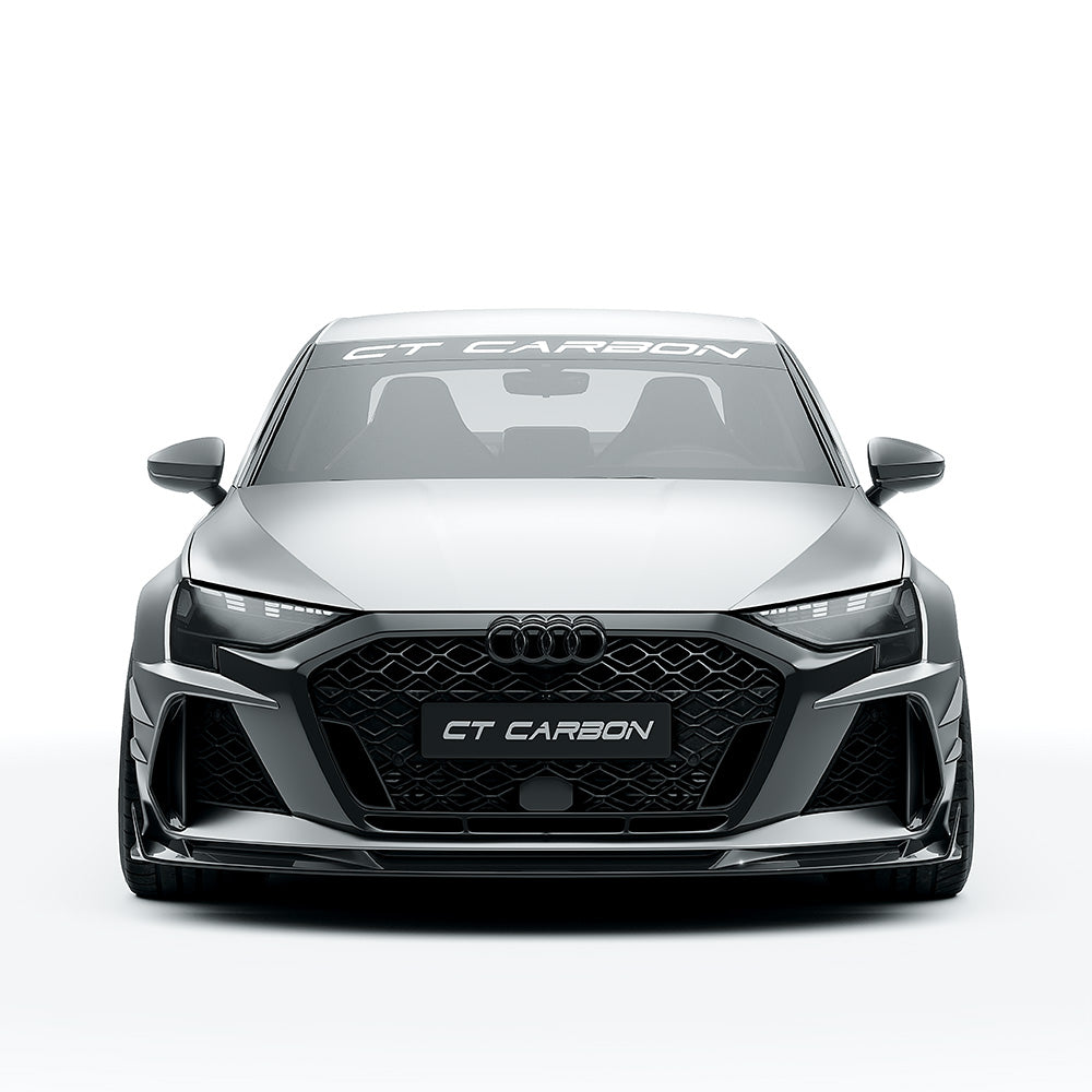 Audi RS3 8Y Facelift Saloon/Sedan Full Carbon Fibre Body Kit – Front Lip Splitter, Side Skirts, Rear Diffuser/Valance, Roof Spoiler, Boot/Trunk Lip – Pre-Preg Dry Carbon Aero Styling Pack 2024+ | CT Design