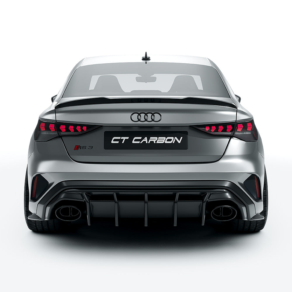 Audi RS3 8Y Facelift Saloon/Sedan Full Carbon Fibre Body Kit – Front Lip Splitter, Side Skirts, Rear Diffuser/Valance, Roof Spoiler, Boot/Trunk Lip – Pre-Preg Dry Carbon Aero Styling Pack 2024+ | CT Design