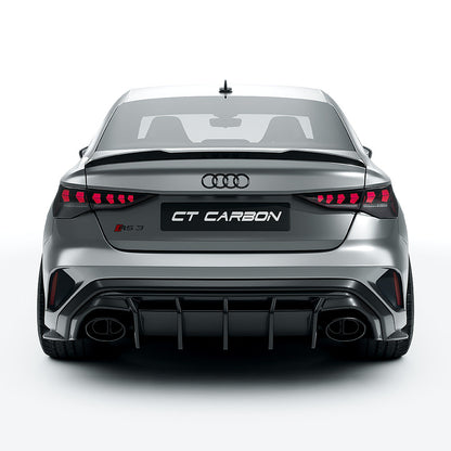 Audi RS3 8Y Facelift Saloon/Sedan Full Carbon Fibre Body Kit – Front Lip Splitter, Side Skirts, Rear Diffuser/Valance, Roof Spoiler, Boot/Trunk Lip – Pre-Preg Dry Carbon Aero Styling Pack 2024+ | CT Design