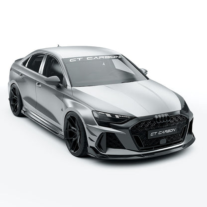 Audi RS3 8Y Facelift Saloon/Sedan Full Carbon Fibre Body Kit – Front Lip Splitter, Side Skirts, Rear Diffuser/Valance, Roof Spoiler, Boot/Trunk Lip – Pre-Preg Dry Carbon Aero Styling Pack 2024+ | CT Design