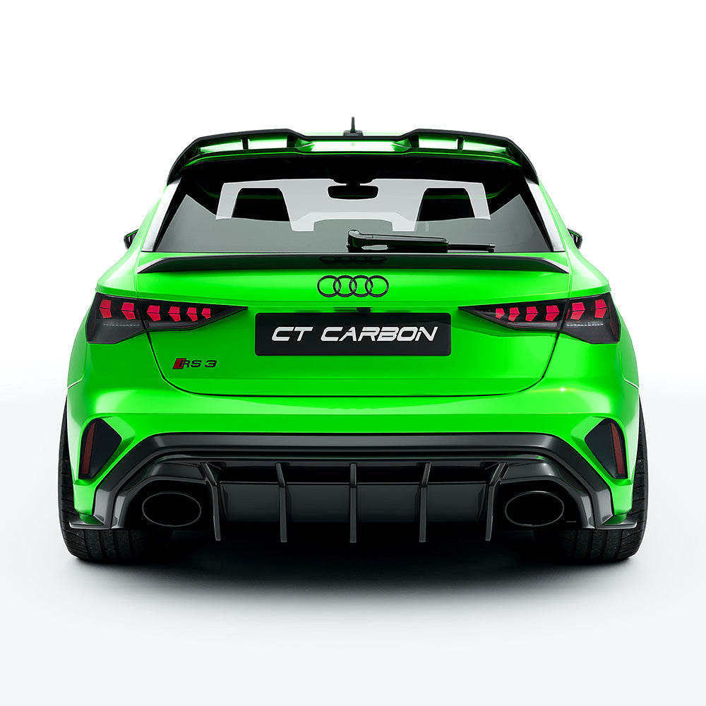 Audi RS3/RS 3 8Y FL Sportback (2025+) Full Carbon Fibre/Carbon Fiber Body & Aero Kit – Front Splitter, Side Skirts, Roof Wing Spoiler, Rear Diffuser – CT Design OEM+ Hatchback Styling Pack