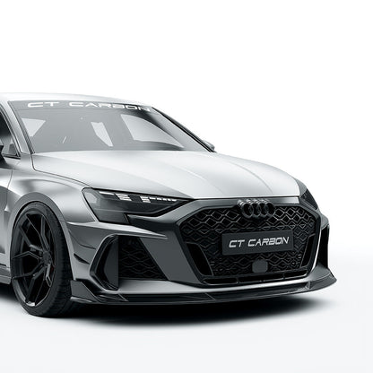Audi RS3 8Y Facelift Saloon/Sedan Full Carbon Fibre Body Kit – Front Lip Splitter, Side Skirts, Rear Diffuser/Valance, Roof Spoiler, Boot/Trunk Lip – Pre-Preg Dry Carbon Aero Styling Pack 2024+ | CT Design