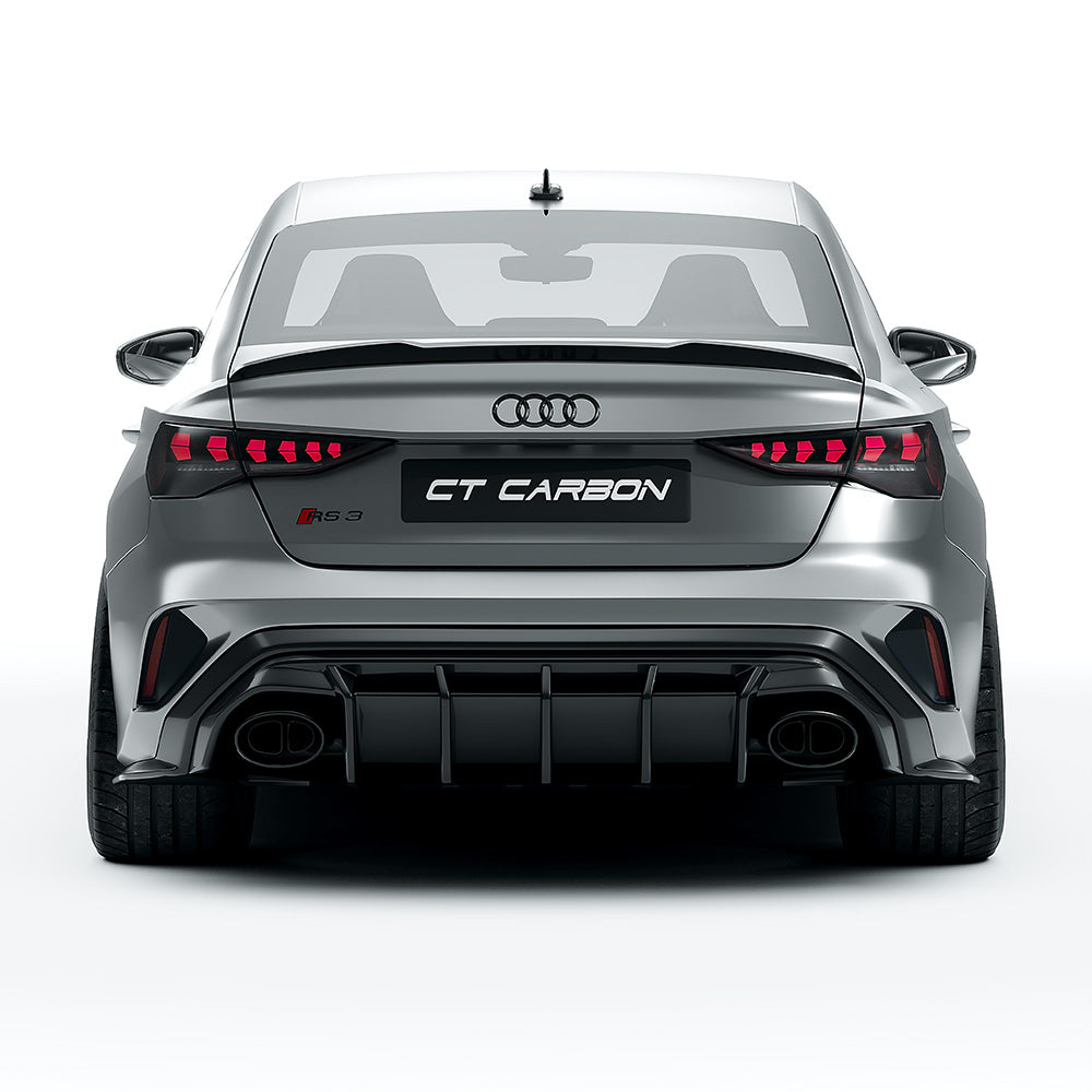 Audi RS3 8Y Facelift Saloon/Sedan Full Carbon Fibre Body Kit – Front Lip Splitter, Side Skirts, Rear Diffuser/Valance, Roof Spoiler, Boot/Trunk Lip – Pre-Preg Dry Carbon Aero Styling Pack 2024+ | CT Design
