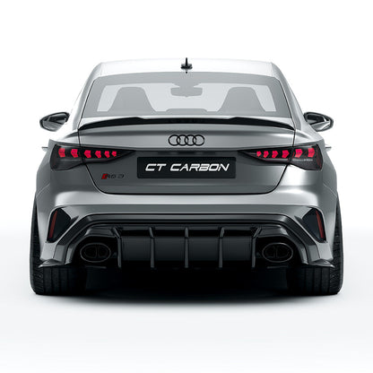 Audi RS3 8Y Facelift Saloon/Sedan Full Carbon Fibre Body Kit – Front Lip Splitter, Side Skirts, Rear Diffuser/Valance, Roof Spoiler, Boot/Trunk Lip – Pre-Preg Dry Carbon Aero Styling Pack 2024+ | CT Design