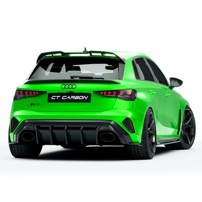 Audi RS3/RS 3 8Y FL Sportback (2025+) Full Carbon Fibre/Carbon Fiber Body & Aero Kit – Front Splitter, Side Skirts, Roof Wing Spoiler, Rear Diffuser – CT Design OEM+ Hatchback Styling Pack