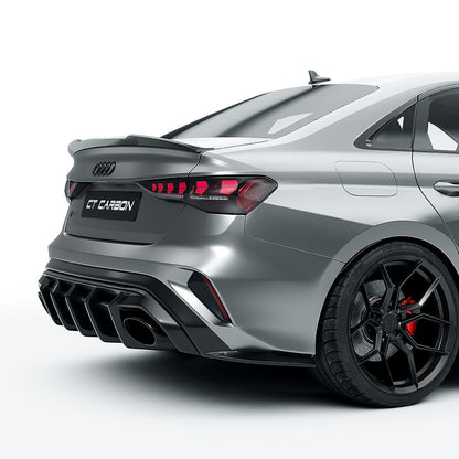 Audi RS3 8Y Facelift Saloon/Sedan Full Carbon Fibre Body Kit – Front Lip Splitter, Side Skirts, Rear Diffuser/Valance, Roof Spoiler, Boot/Trunk Lip – Pre-Preg Dry Carbon Aero Styling Pack 2024+ | CT Design