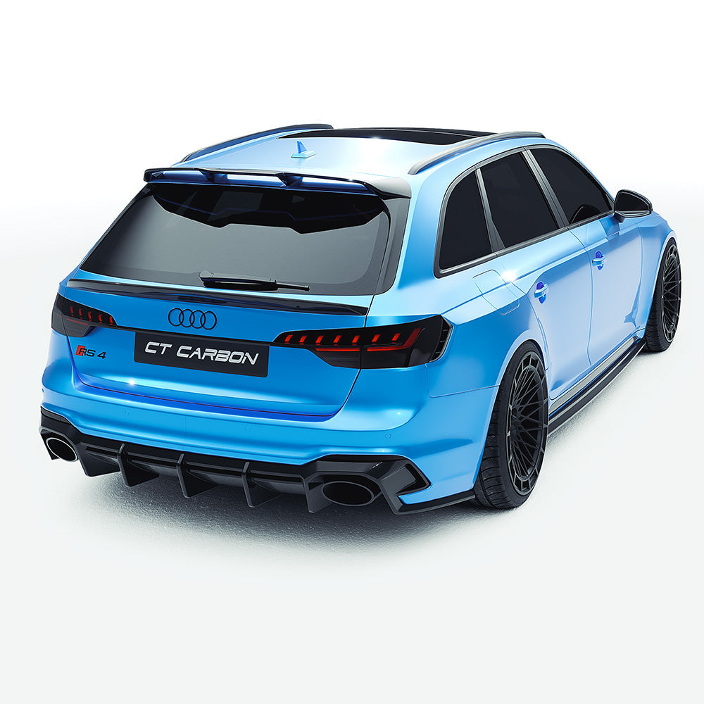Audi RS4 Avant Estate B9.5 Facelift Carbon Fibre Body Kit by CT Design – 6pc Aero Styling Pack (Front Splitter, Side Skirts, Diffuser, Roof & Tailgate Spoilers, Canards) – Dry Pre