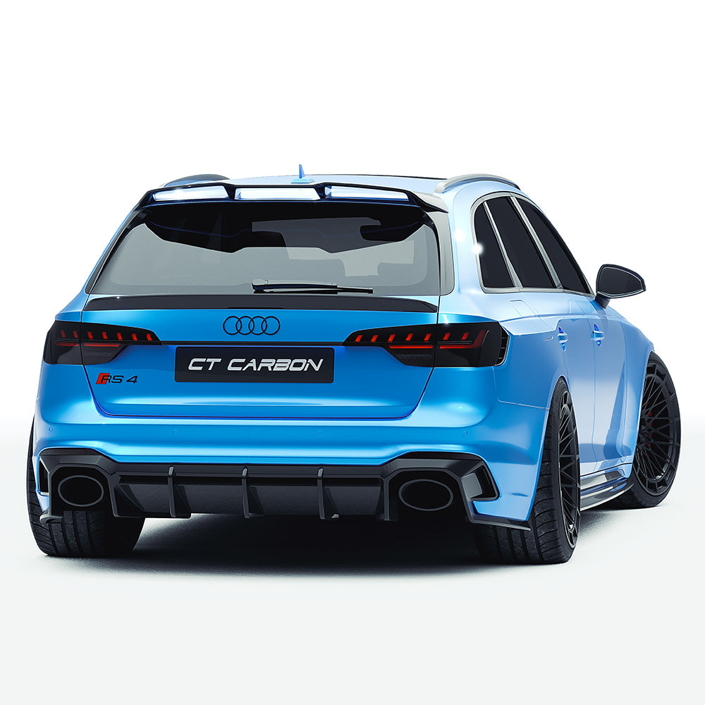 Audi RS4 Avant Estate B9.5 Facelift Carbon Fibre Body Kit by CT Design – 6pc Aero Styling Pack (Front Splitter, Side Skirts, Diffuser, Roof & Tailgate Spoilers, Canards) – Dry Pre