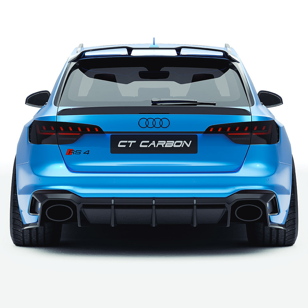 Audi RS4 Avant Estate B9.5 Facelift Carbon Fibre Body Kit by CT Design – 6pc Aero Styling Pack (Front Splitter, Side Skirts, Diffuser, Roof & Tailgate Spoilers, Canards) – Dry Pre